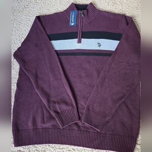 Maroon / Burgundy Quarter-Zip Sweater with Stripes NWT  Sz. XL